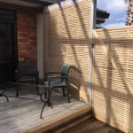 Sheltered decking area - fence, trellis and gate